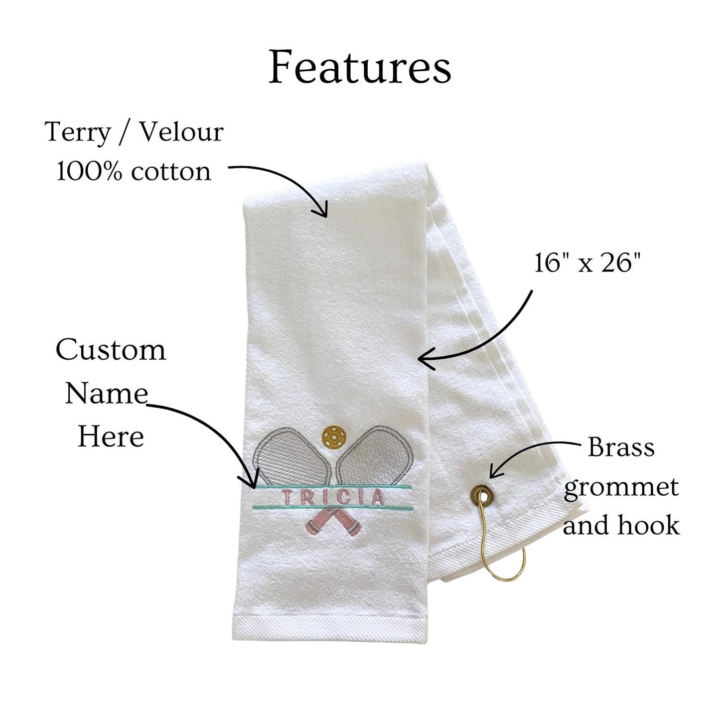 Personalized Pickleball Towel Embroidery Name Monogram