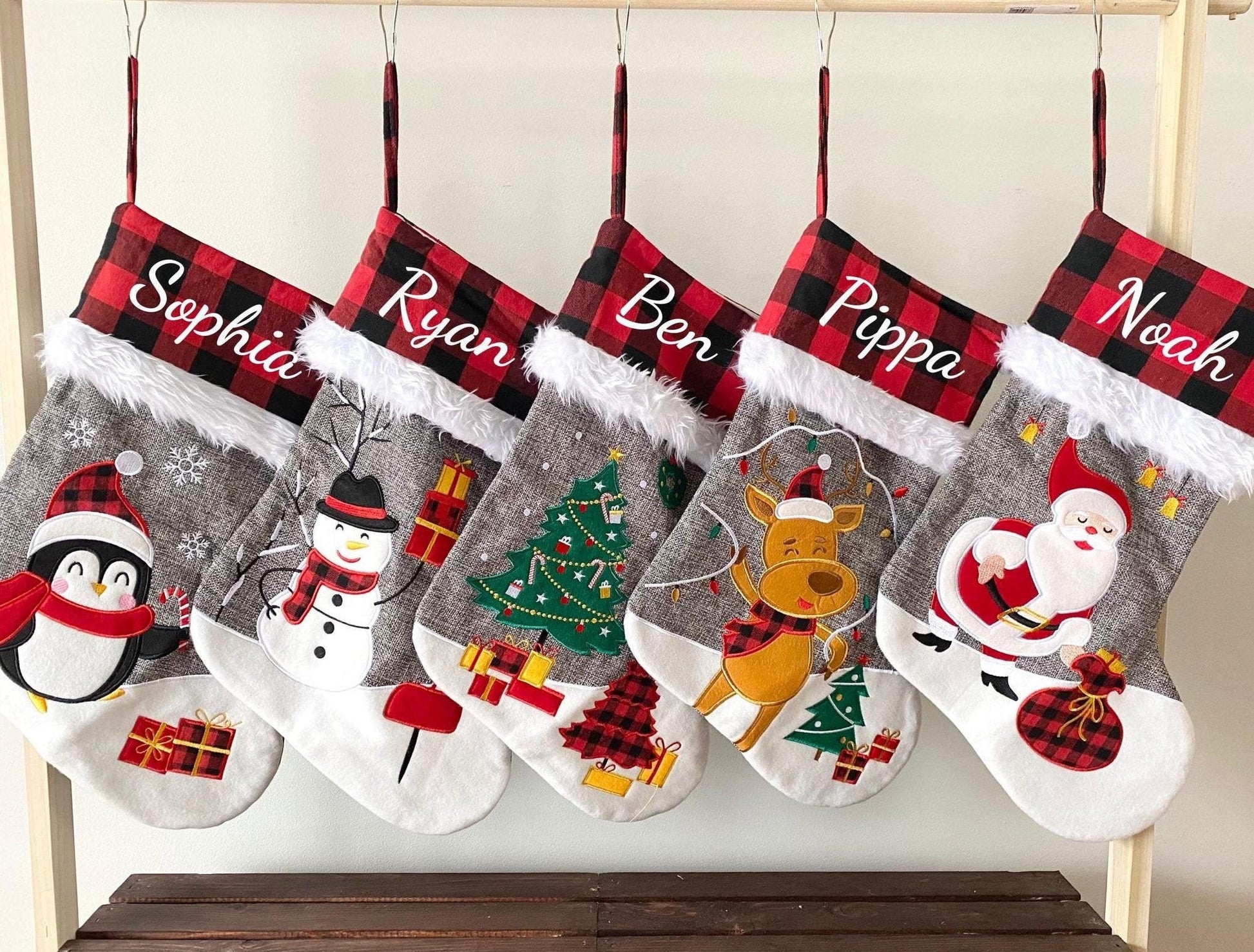 Personalized Christmas Stocking Name Embroidered Burlap Stocking 