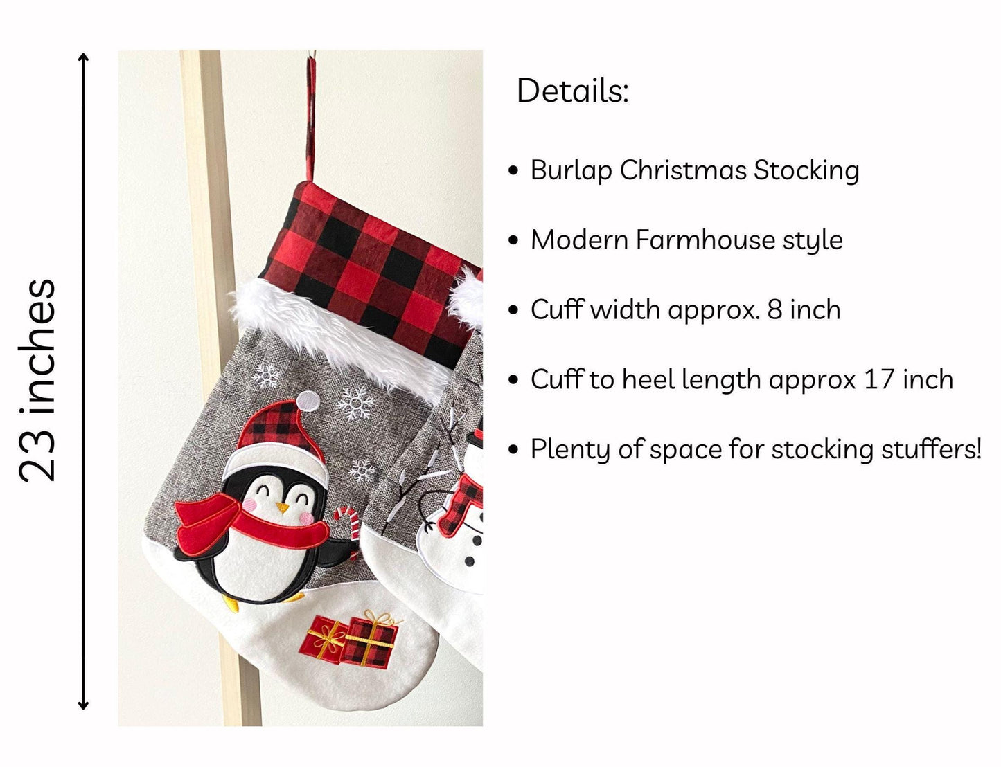 Personalized Christmas Stocking Name Embroidered Burlap Stocking