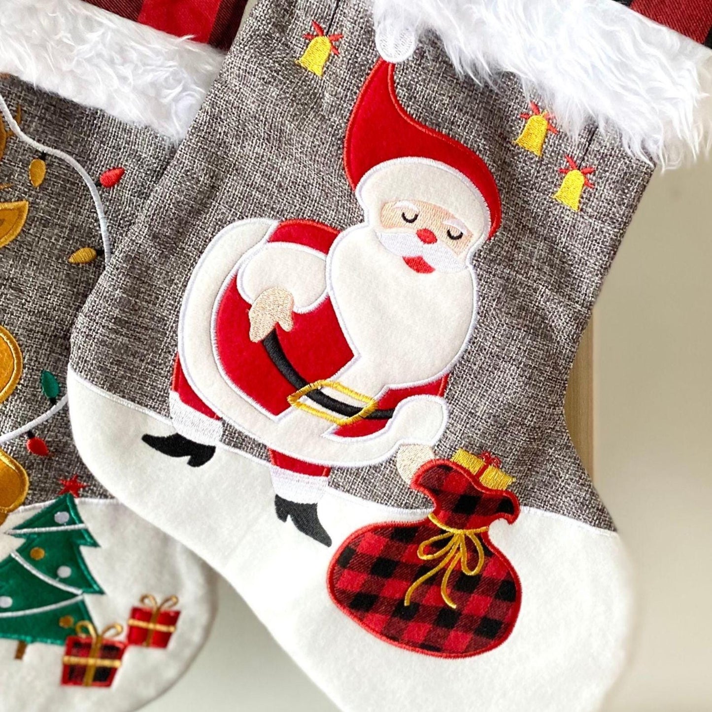 Personalized Christmas Stocking Name Embroidered Burlap Stocking