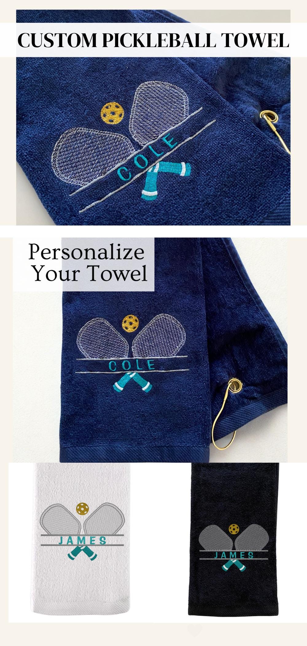 Pickleball Gift for Him Embroidered Pickleball Towel