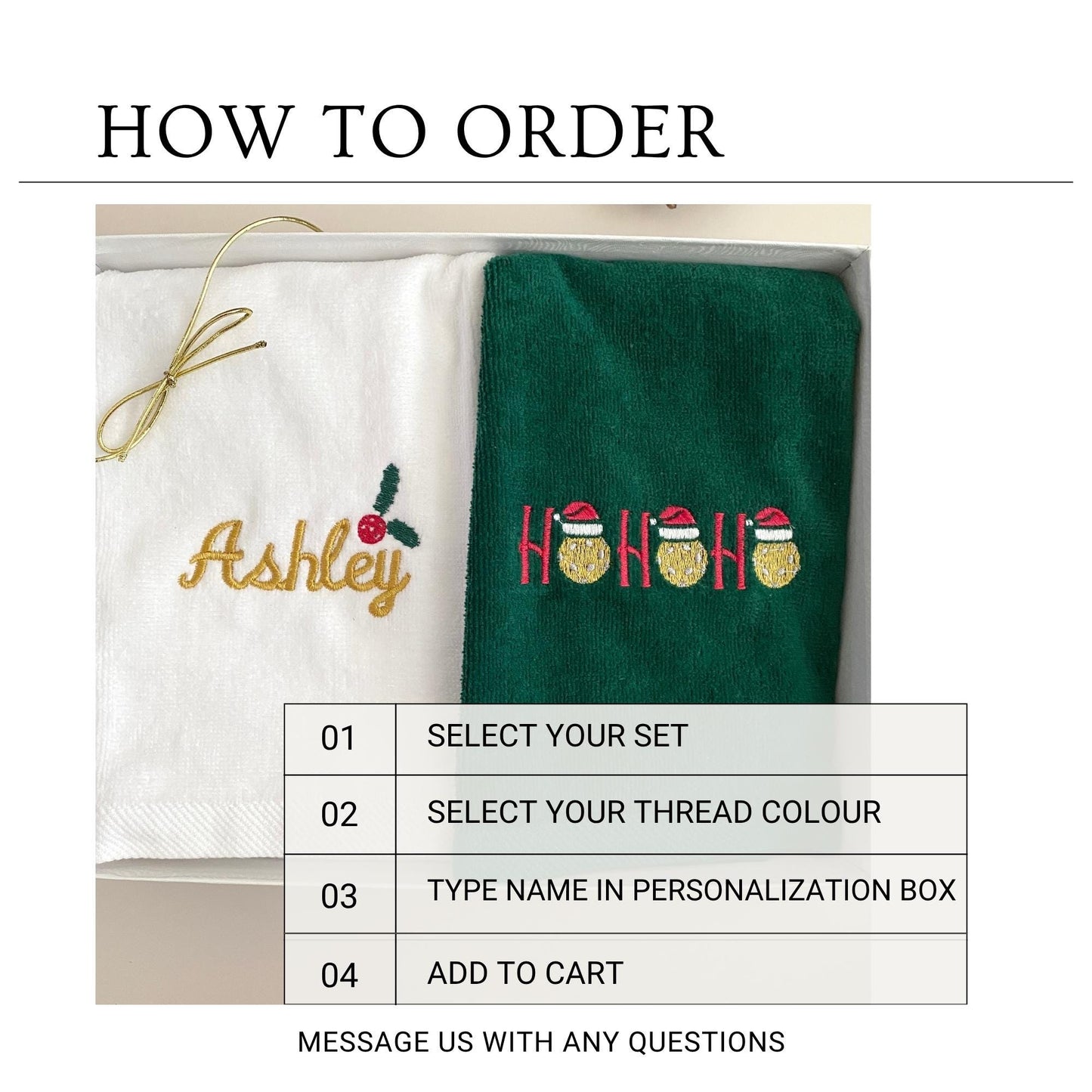 Christmas Towel Set Pickleball Player Gift Holiday