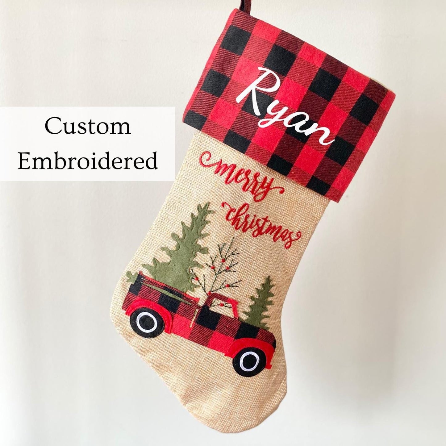 Christmas Stocking Burlap Snowman Family Stocking Dad Red