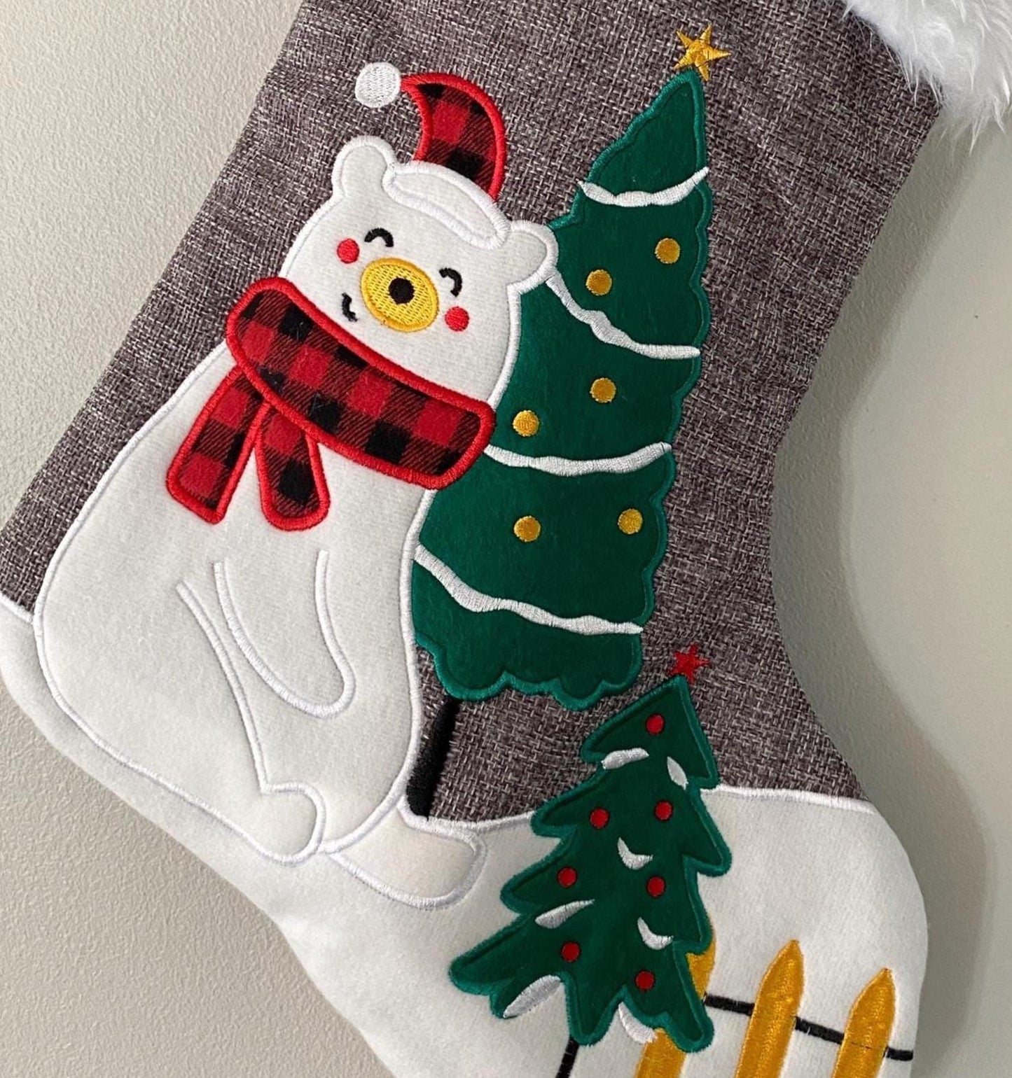 Personalized Christmas Stocking Name Embroidered Burlap Stocking