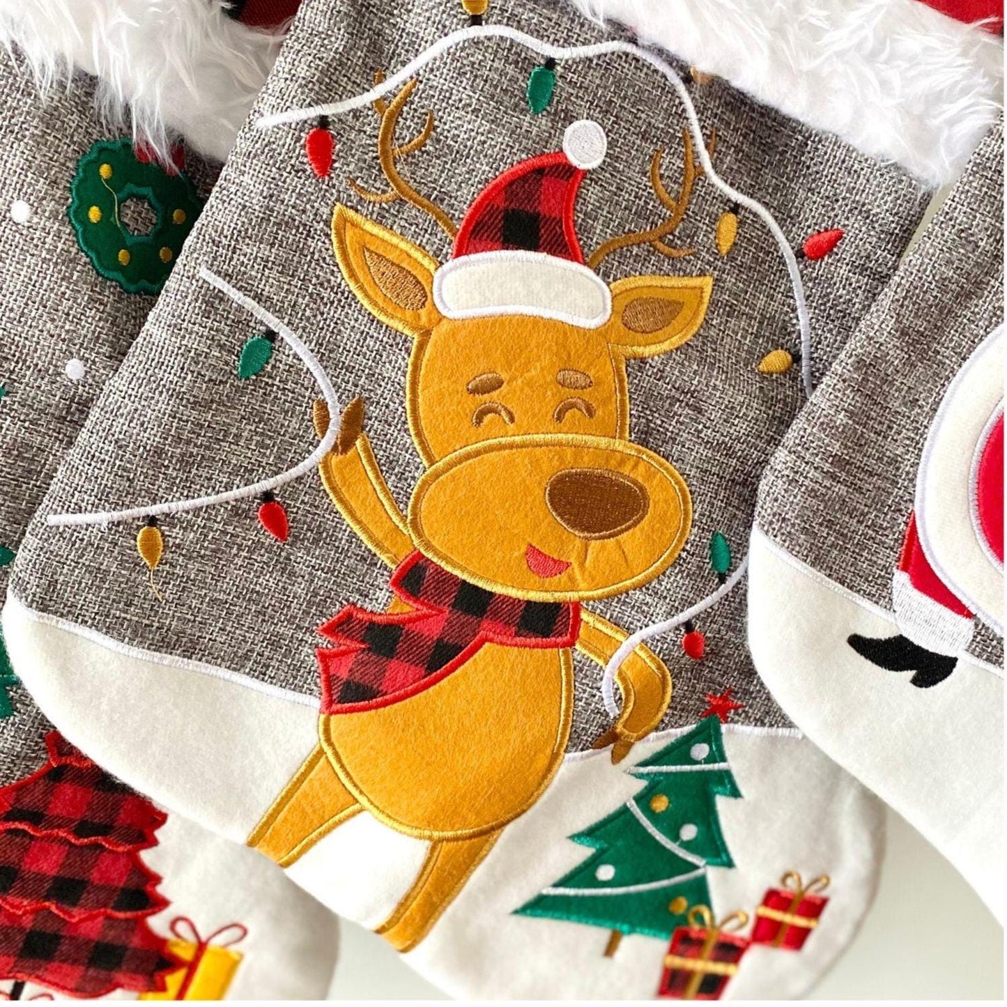 Personalized Christmas Stocking Name Embroidered Burlap Stocking